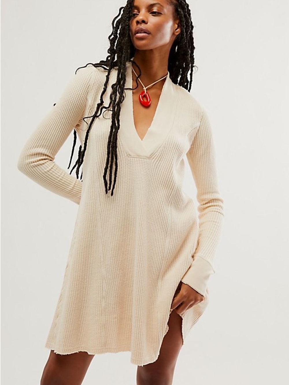 NWT Free People Cream V-Neck Knit Dress